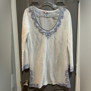 Embroidered White and Blue Women's Top